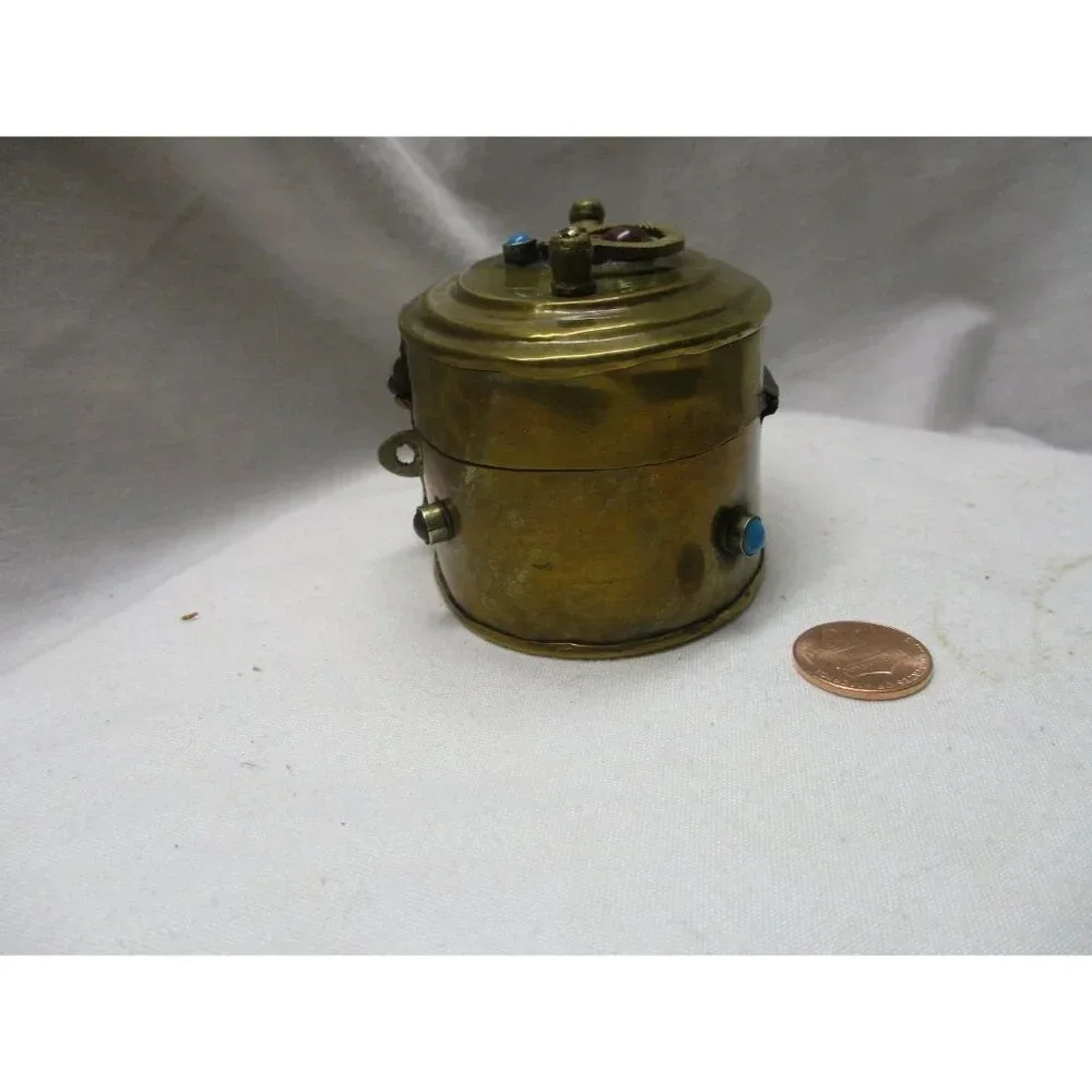 Oval Brass‎ Box with Jewels, India, trinket box, Jewelry box,